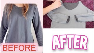 How to Make a Cold Shoulder Top from a Baggy Shirt Upcycled DIY Sewing Tutorial [upl. by Ydahs]