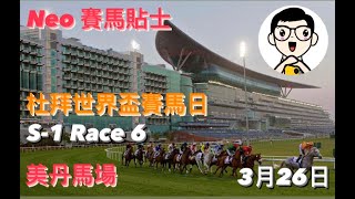 【賽馬貼士】頭四名  3月26日  杜拜世界盃賽馬日 美丹馬場 S1 Race 6【Horse Racing TIPS】Dubai World Cup Day Meydan Races [upl. by Drofyar]