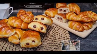 Croissants Et Pain Au Chocolat Très Facile Et Sans Pétrissage [upl. by Coltin712]