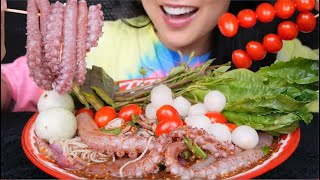 SIMPLE RECIPE THAI SPICY OCTOPUS SALAD  FRESH VEGGIES ASMR EATING SOUNDS NO TALKING  SASASMR [upl. by Tepper459]