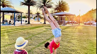 Having fun with gymnastic tricks  Karolina Protsenko with little brother [upl. by Niran]