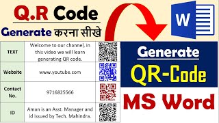 How to generate QR code in MS Word  QR Code Generate  Hindi qrcode [upl. by Enneles]