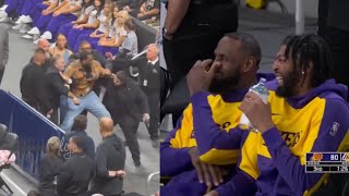 LeBron James amp AD were cracking up while this fan was being ejected 😂 [upl. by Acirtal]