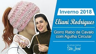 Como Fazer Gorro Rabo de Cavalo com Agulha Circular [upl. by Ykcul]