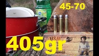 4570 GOVT  405 grain bullets SPLITTING LOGS and POTS [upl. by Irtimid]