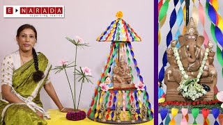 How to make colour paper decoration for ganpati  paper craft ideas Ganesh decoration ideas at home [upl. by Jemena]