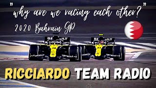 Ricciardo Team Radio QUESTIONS Why He Is Racing Ocon 2020 Bahrain GP  UNHEARD Team Radio [upl. by Alodi]