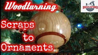 Wood Turning Ugly Scraps Into Beautiful Christmas Ornaments brailsfordwoodworks woodturningart [upl. by Gasparo]