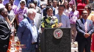 George Lucas and wife Mellody Hobson speak on Lucas Museum of Narrative Art opening in South LA [upl. by Norvan237]