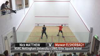 Premier Squash League Nick Matthew vs Marwan Elshorbagy [upl. by Ytirehc419]