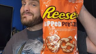 Eating Reeses Dipped Chocolate Penut Butter Pretzels Taste So Good It Will Bite You Back [upl. by Nabetse456]