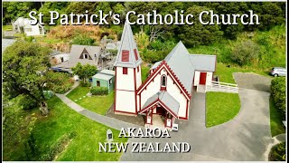 Akaroa New Zealand  ST PATRICKS CATHOLIC CHURCH  Drone flyover [upl. by Nyvets]