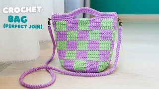 Checkered Crochet Bag with Perfect Join or Invisible Join on Double Crochet  Vivi Berry Crochet [upl. by Garreth588]