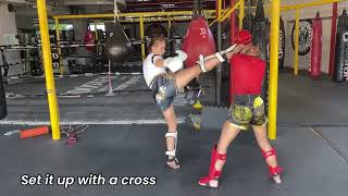 Muay Thai Kick Set Up by Mariana Scombatti and Kristina Tsyngaeva [upl. by Annaj145]