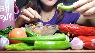 ASMR EATING HotdogSteam Okra and BochoiPaksiw na TulinganGinamosSaltedfish asmreatingshow [upl. by Solram]