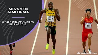 Mens 100m SemiFinals  World Athletics Championships Beijing 2015 [upl. by Nageet]