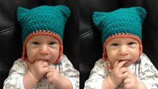 Ear Flap Kitty Hat For Babies [upl. by Nauqes]