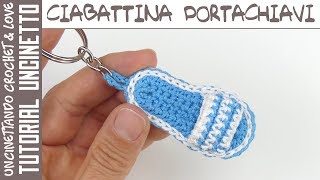 Tutorial Portachiavi Ciabatta ad Uncinetto tipo Adidas sub English Español [upl. by Melinda]