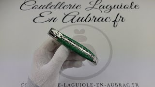 Couteau Pliant Laguiole Double Platines Ciselées manche en Pierre de Malachite [upl. by Nahtaneoj]