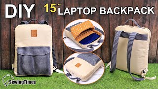 DIY 15″ LAPTOP BACKPACK  백팩 만들기  Slim BackPack Sewing Tutorial  Laptop Bag Making sewingtimes [upl. by Lipsey]