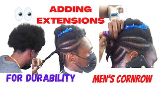 Adding hair extensions to MENS CORNROW BRAIDS for durability shellyarellahairtv saunisexhairtv [upl. by Thrift]