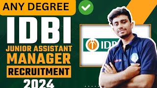 IDBI RECRUITMENT 2024  RS 54000MONTH  ANY GRADUATE APPLY  PERMANENT JOB [upl. by Charleton]