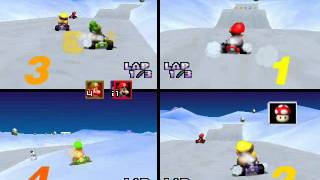 Mario Kart 64 Kaillera Netplay Frappe Snowland 4 player races [upl. by Cumine764]