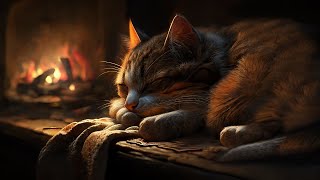 Fall asleep to the Purring of a Cat amp Fireplace 🔥 Relax in Cozy Winter Hut Fireplace sound [upl. by Deach]