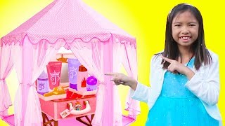 Wendy Pretend Play MAKEUP Makeover with Pink Tent Toy [upl. by Vin]