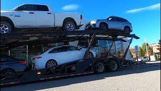 AUTO TRANSPORT CARRIER 13 — Quick Stop Loading Single Car At Toyota Dealership Volvo Transporter [upl. by Luhem549]