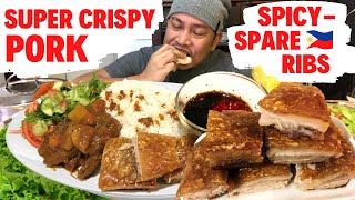 SUPER CRISPY PORK SAPINSAPIN STYLE SPICY SPARERIBS BANDEHADO Filipino Food Mukbang Pinoy [upl. by Lleynod]