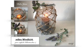 DIY Makramee Windlicht maritime Sommerdeko im Fischernetz Look Dekoidee 9 ☀️🐚How toDeko Jana [upl. by Ijic]