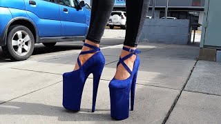 Rose Tries Out Massive Pleaser BEYOND087FS 10 Inch Royal Blue Faux Suede High Heel Shoes Walking [upl. by Nihcas]