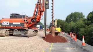 J N Piling PreAugering at Birmingham Box 3 Managed Motorways [upl. by Ziladnerb]