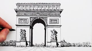 How to Draw Famous Buildings The Arc de Triomphe [upl. by Breana]