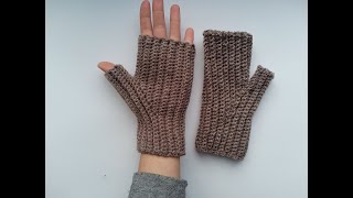 Crochet ribbed fingerless mittens tutorial [upl. by Hairom]