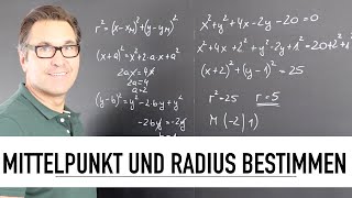 Mittelpunkt und Radius mit der Kreisgleichung bestimmen  nichtlineare analytische Geometrie [upl. by Hazmah717]