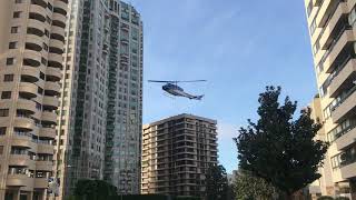 HELICOPTER LIFTING ON WILSHIRE BLVD IN LOS ANGELES WITH A BELL 205 N78EC [upl. by Alya]