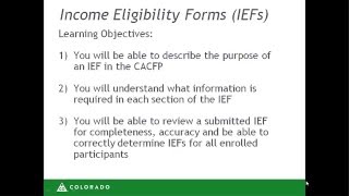 CACFP Training How to complete and use the Income Eligibility Forms IEFs [upl. by Nimesay]