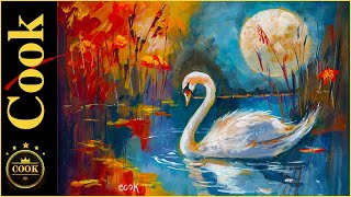 How to Paint a Moonlit Swan Reflection in Acrylics paintingSwansAcrylic [upl. by Netsirt]