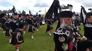 2016 Aboyne Highland Games  Arrival of the massed pipe bands to the highland games [upl. by Neelac291]