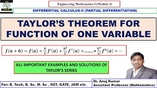 Taylors Theorem one Variable  Taylor Series Engineering Mathematics  Taylor Series Expansion [upl. by Cordie147]