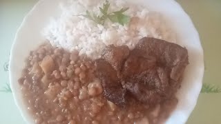 MENESTRA DE LENTEJA CON CARNE FRITA Y ARROZ BLANCO [upl. by Ot89]