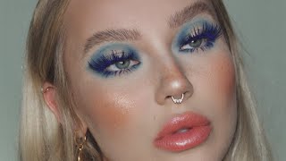 faux freckles new foundation routine soap brows amp blue eyeshadow  full face makeup tutorial [upl. by Scrogan]