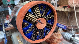 woodturning OneofaKind Fruit Dish from Padauk Pinecone with Woodturning Tools and Skills [upl. by Hy]