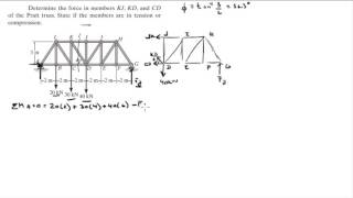 Determine the force in members KJ KD and CD of the Pratt truss [upl. by Mchugh]