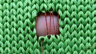 Great Way to Repair a Hole in a Knit Sweater With a Single Sewing Needle [upl. by Devlen]