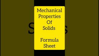 Mechanical Properties of Solidsclass11th formula sheet shorts physics [upl. by Arrekahs]