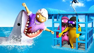 Saving GRANNY from Sharks  Gang Beasts Funny Moments [upl. by Aivun]