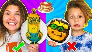 FIRST PANCAKE ART CHALLENGE Making Incredibles 2 Minions Disney Coco Spongebob DIY Pancakes [upl. by Tedda356]